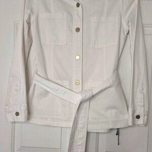 FRAME White Denim Belted Utility Cargo Jean Jacket Size S NWOT